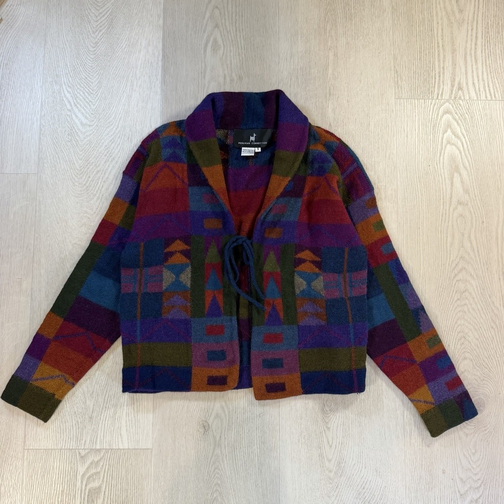Peruvian Connection Brown Aztec Alpaca Wool Cardigan Sweater Women's Size Small